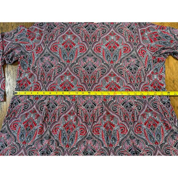 J Jill Wearever Collection Paisley Print Long Sleeve Peplum Top Red Black Sz 2X - Picture 5 of 10